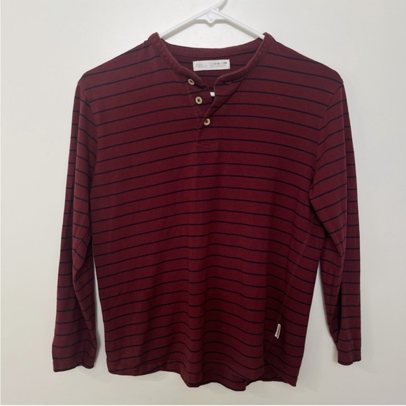 ZARA KIDS BIG BOYS SIZE 11-12 HENLEY EVERYDAY LONG SLEEVE RED STRIPES - Picture 1 of 5